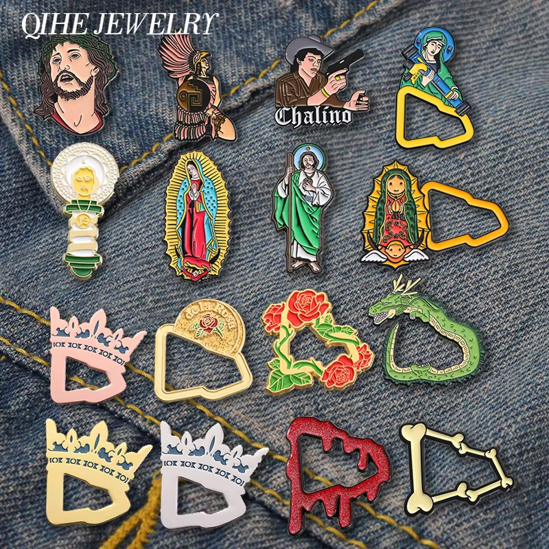 Vintage Collectible Figures - Retro Mexican Metal Stylish Enamel Pins