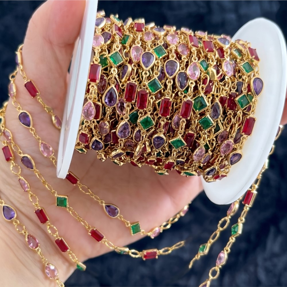 Vintage Collectible Item - 1meter Mix Colored Rectangular Rhinestone Oval