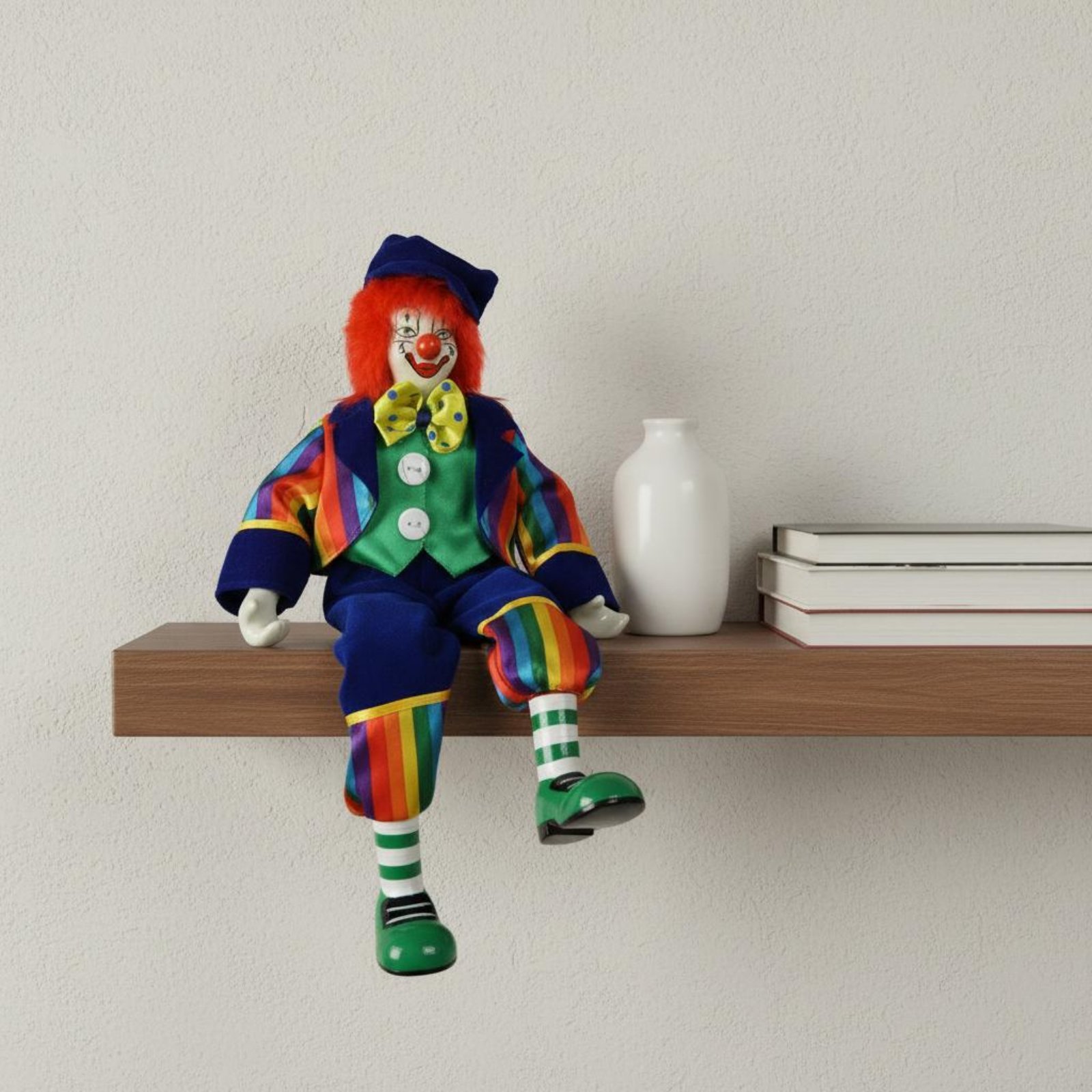 Vintage Collectible Porcelain Dolls - Dangling Leg Clown Doll Handmade Porcelain
