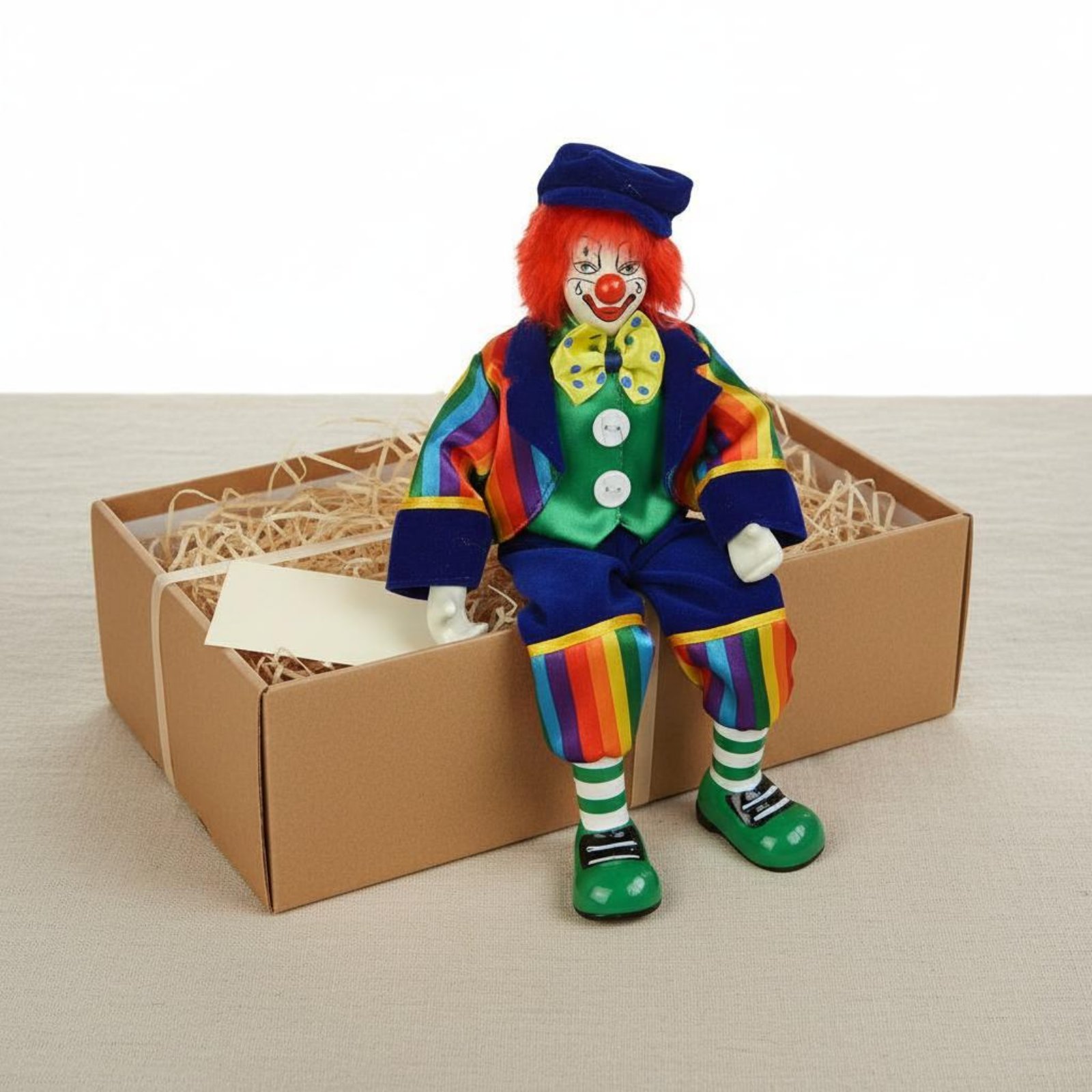 Vintage Collectible And Vintage Dolls - Dangling Leg Clown Doll Handmade Porcelain